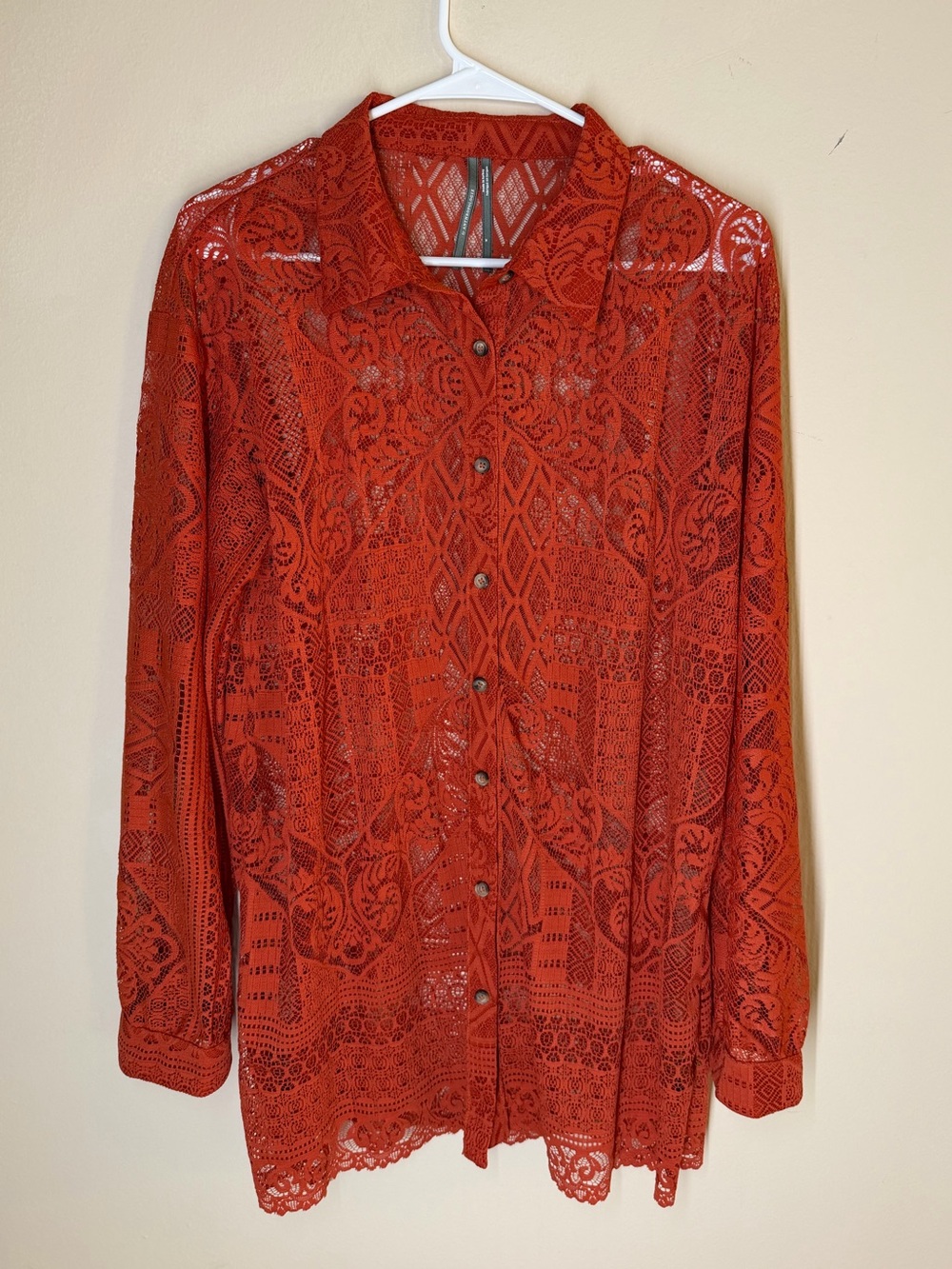 Anthropology Lace Button-Up Blouse in Rustic Orange
